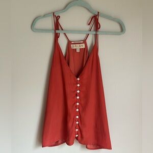 DOLAN Anthropologie Womens Top Blouse Tassle Tie Straps Button Up Lined Rust XXS